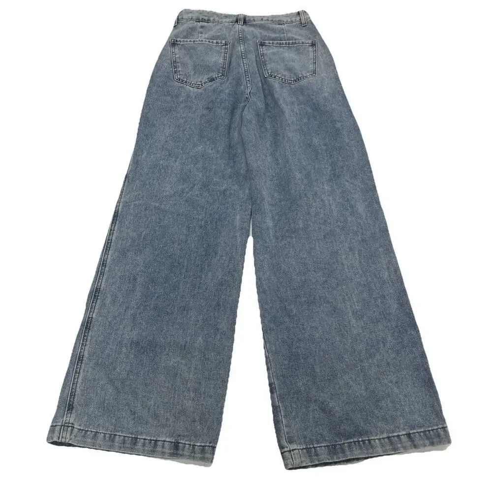 Cider Women's High Rise Pleated Wide Leg Jeans Size Small 26X28 Light wash 90s